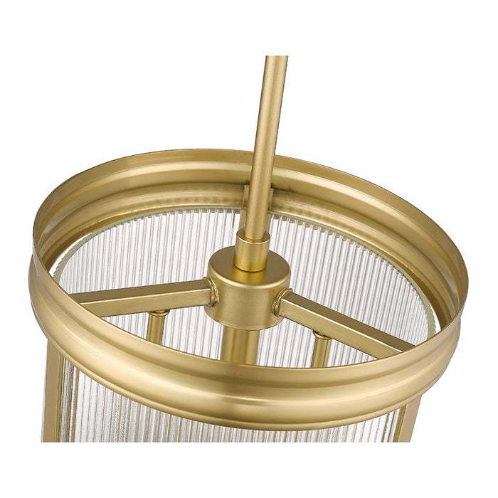carnaby modern gold 3 light pendant with ribbed glass shade