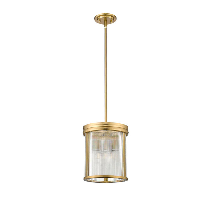 carnaby modern gold 3 light pendant with ribbed glass shade