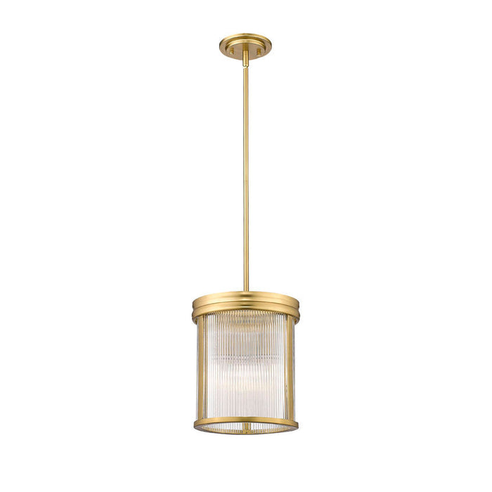 carnaby modern gold 3 light pendant with ribbed glass shade