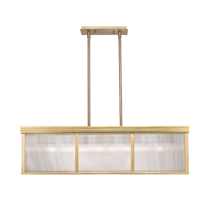 carnaby modern gold 10 light linear chandelier with ribbed glass shade