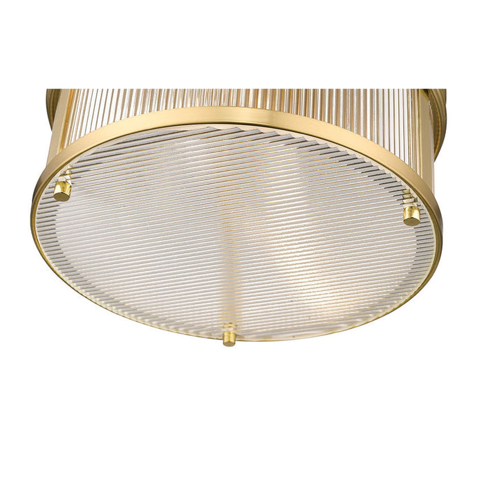 carnaby modern gold 2 light flushmount with ribbed glass shade