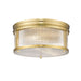 carnaby modern gold 2 light flushmount with ribbed glass shade