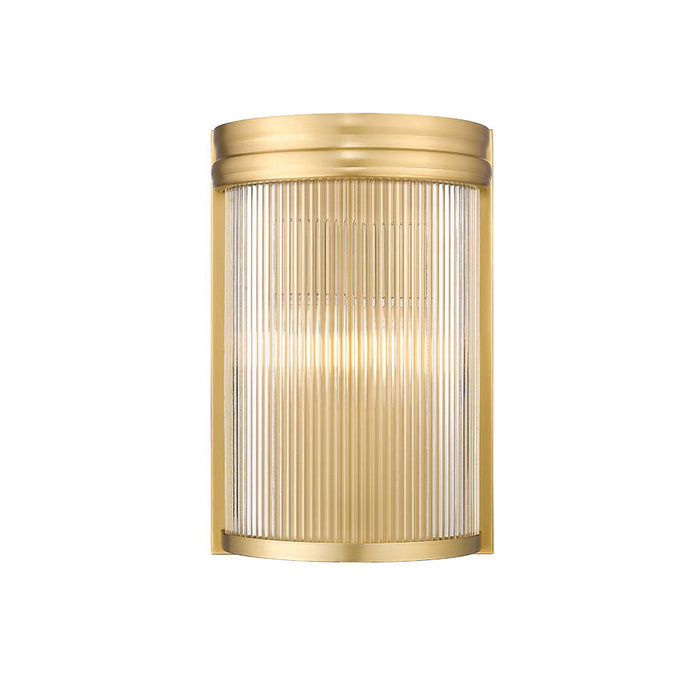 carnaby modern gold 2 light wall sconce with ribbed glass shade