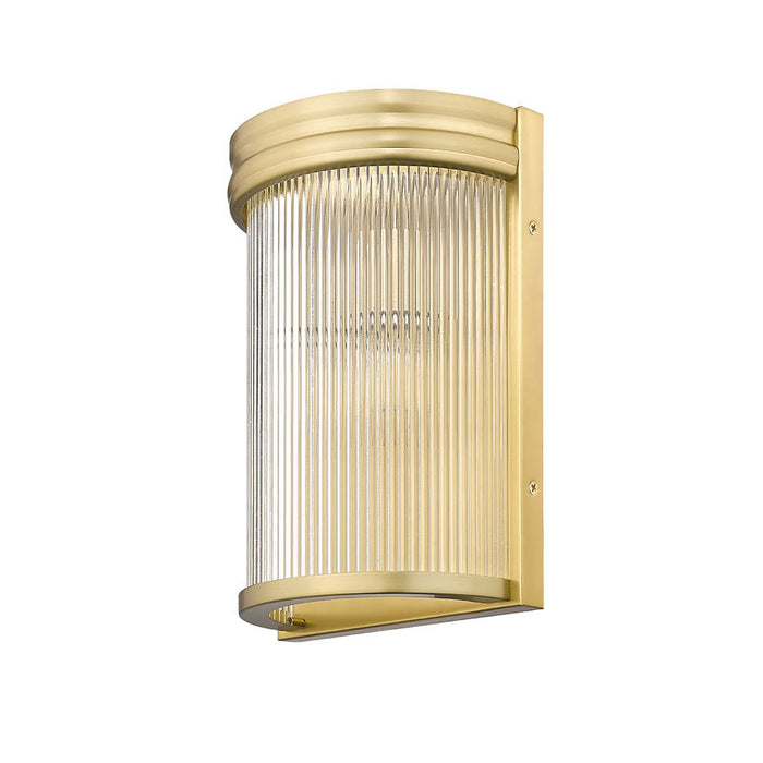 carnaby modern gold 2 light wall sconce with ribbed glass shade