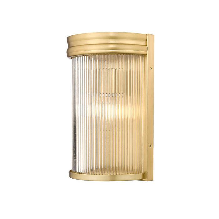 carnaby modern gold 2 light wall sconce with ribbed glass shade