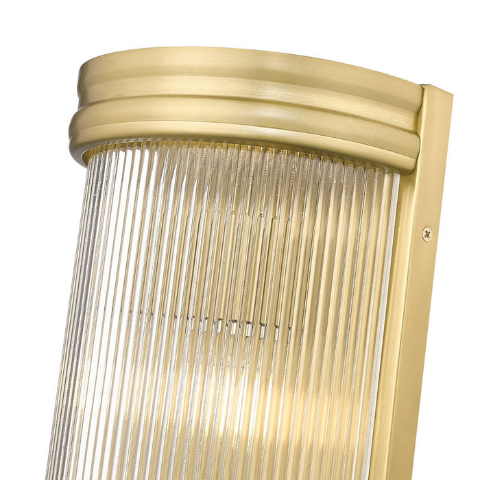 carnaby modern gold 2 light wall sconce with ribbed glass shade