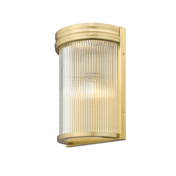 carnaby modern gold 2 light wall sconce with ribbed glass shade