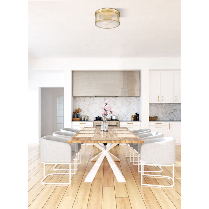 carnaby modern gold 4 light flushmount with ribbed glass shade