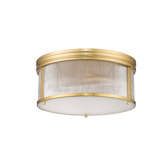 carnaby modern gold 4 light flushmount with ribbed glass shade