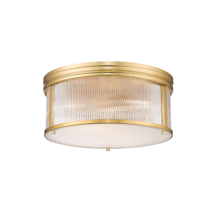 carnaby modern gold 4 light flushmount with ribbed glass shade