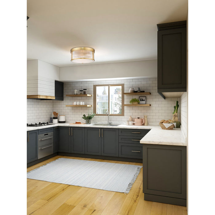 carnaby modern gold 4 light flushmount with ribbed glass shade