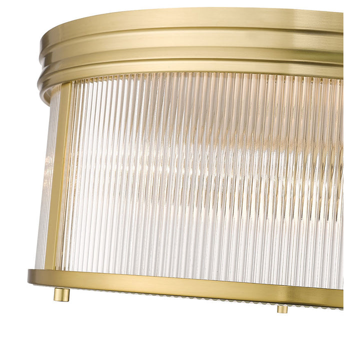 carnaby modern gold 4 light flushmount with ribbed glass shade