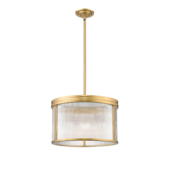 carnaby modern gold 5 light pendant with ribbed glass shade