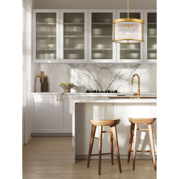 carnaby modern gold 5 light pendant with ribbed glass shade