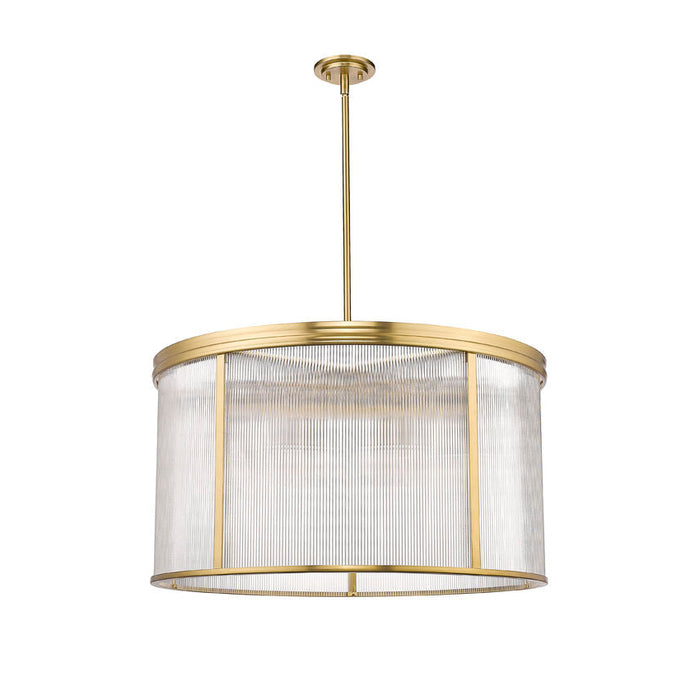 carnaby modern gold 9 light pendant with ribbed glass shade