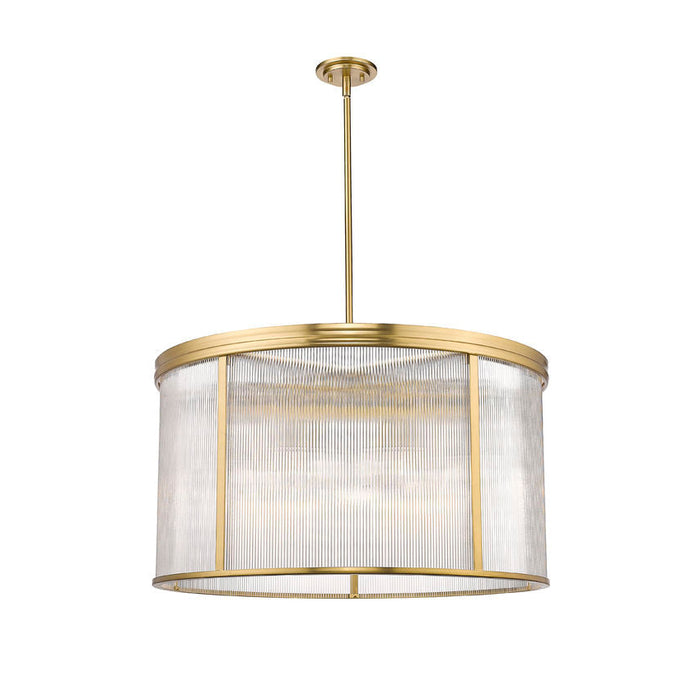 carnaby modern gold 9 light pendant with ribbed glass shade