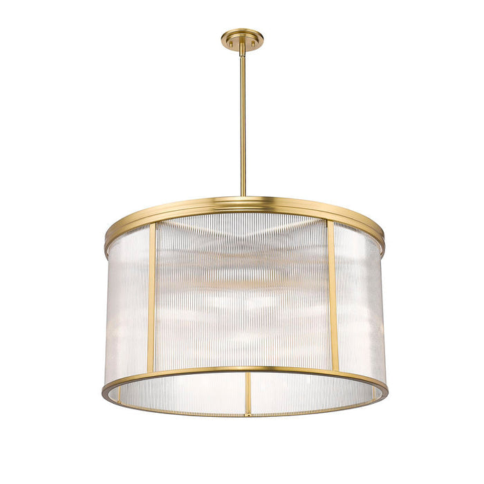 carnaby modern gold 9 light pendant with ribbed glass shade