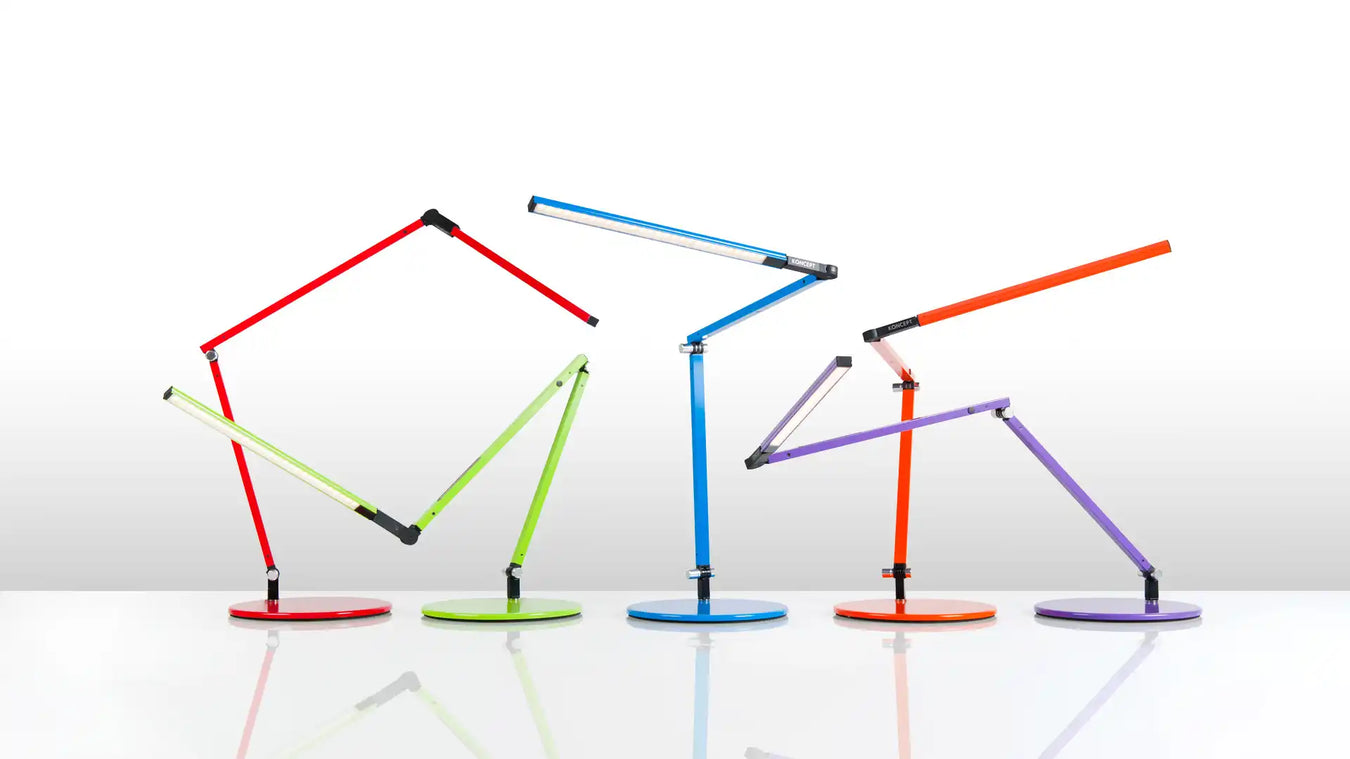 Colorful adjustable LED desk lamps.