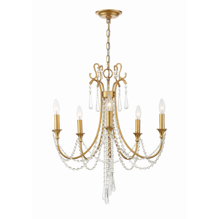 Crystorama Arcadia Antique Gold 5 Light Chandelier ARC-1905-GA-CL-MWP - Chandeliers