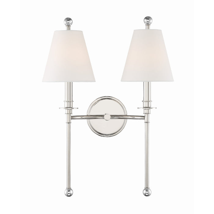 Crystorama Riverdale Polished Nickel 2 Light Wall Sconce RIV-383-PN - Wall Sconces