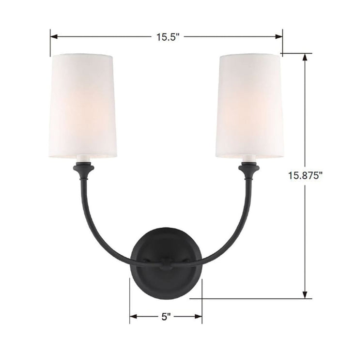 Crystorama Sylvan Black Forged 2 Light Wall Sconce 2242-BF - Wall Sconces