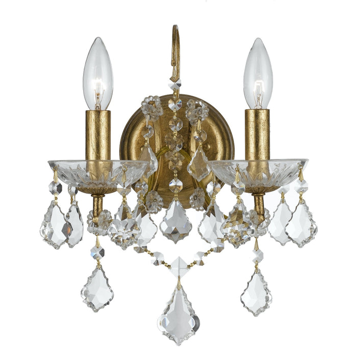 Filmore 2 Light Swarovski Strass Crystal Antique Gold Sconce - Wall Sconce