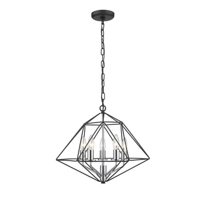 Geo Matte Black Chrome 5 Light Chandelier | theLightShop