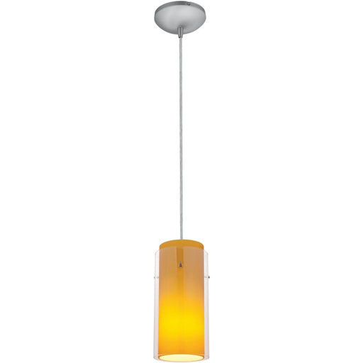 Glass`n Glass Cylinder Brushed Steel LED Pendant - Pendants