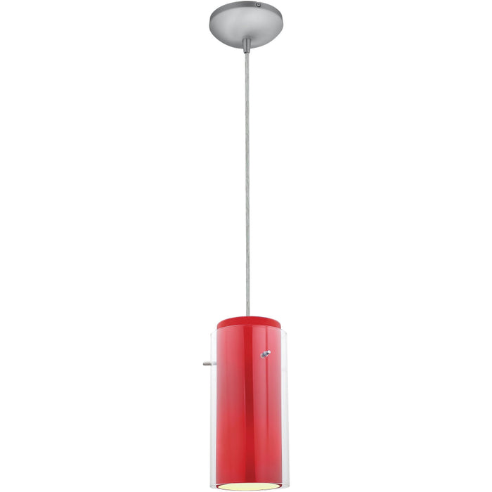 Glass`n Glass Cylinder Brushed Steel LED Pendant - Pendants