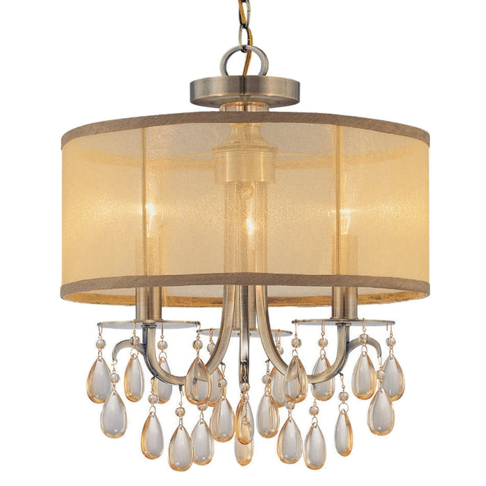 Hampton 3 Light Antique Brass Etruscan Crystal Drum Shade Chandelier - Chandeliers