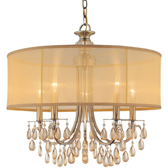 Hampton 5 Light Drum Shade Antique Brass Chandelier - Chandeliers