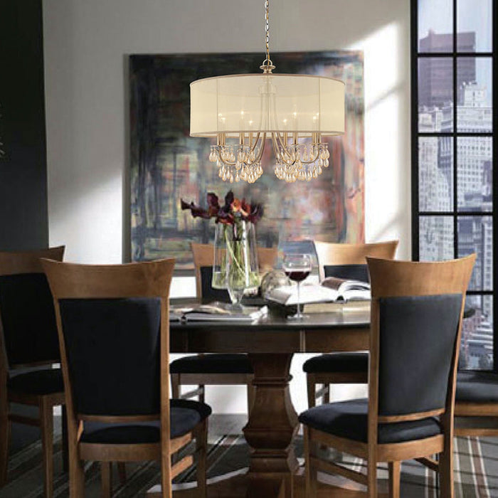 Hampton 8 Light Drum Shade Antique Brass Chandelier - Chandeliers