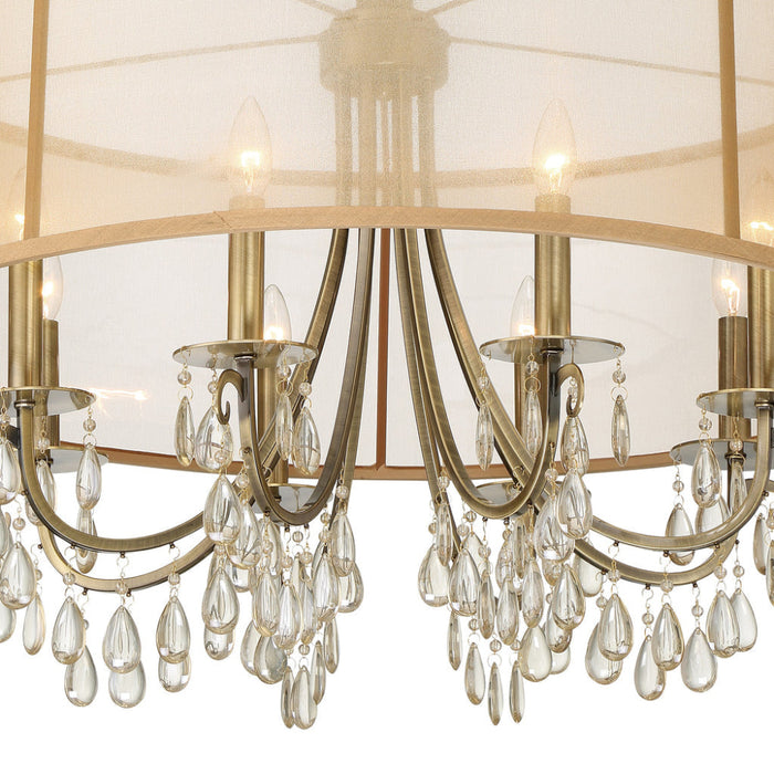Hampton 8 Light Drum Shade Antique Brass Chandelier - Chandeliers