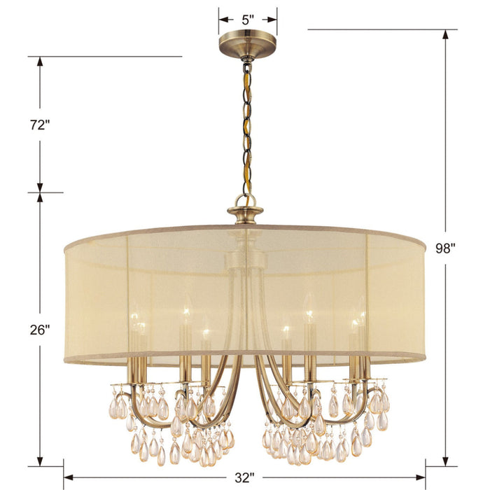 Hampton 8 Light Drum Shade Antique Brass Chandelier - Chandeliers