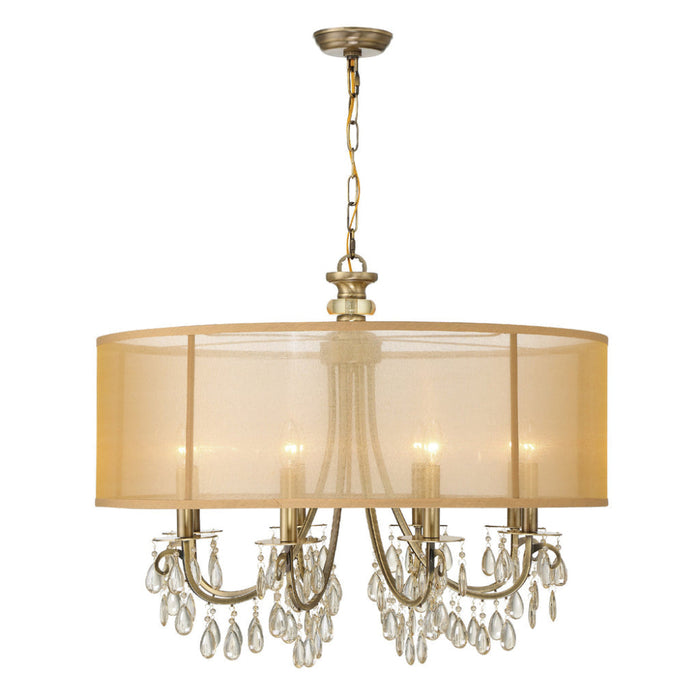 Hampton 8 Light Drum Shade Antique Brass Chandelier - Chandeliers