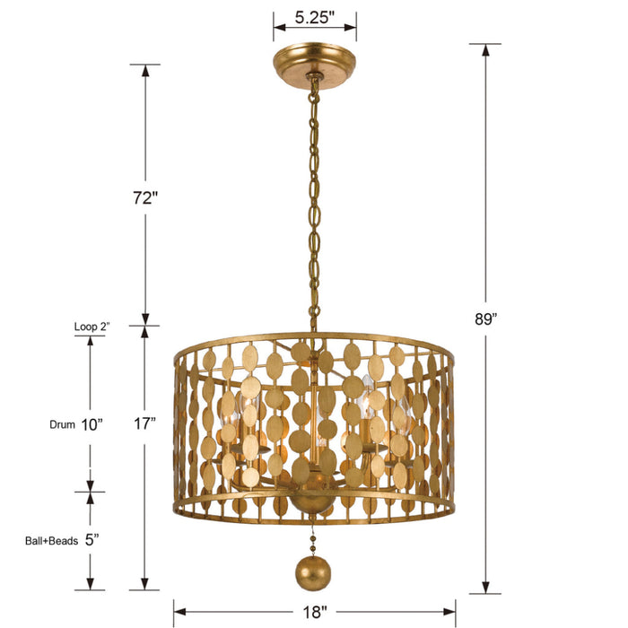Layla 6 Light Antique Gold Chandelier - Chandeliers