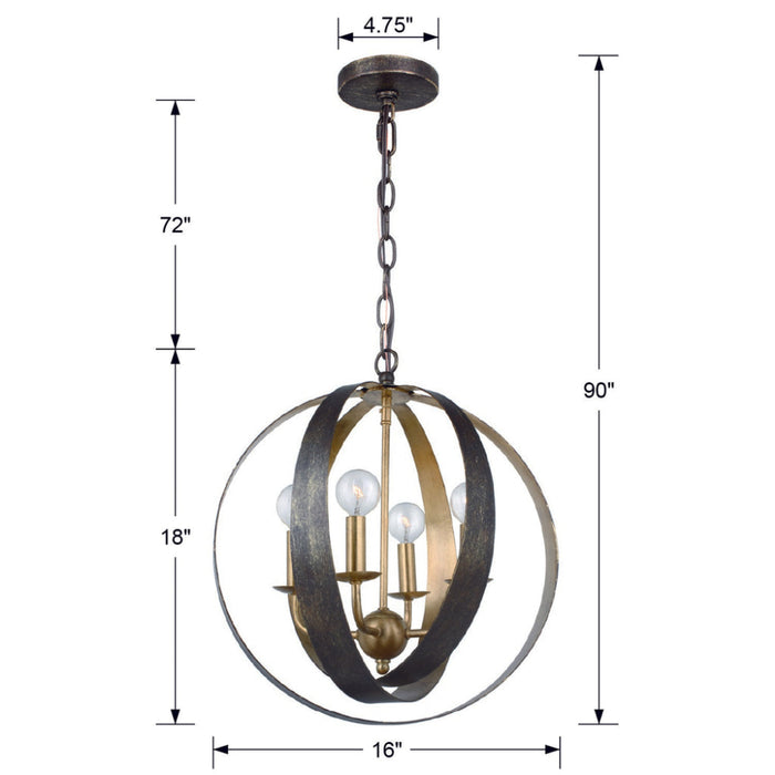 Luna 4 Light English Bronze Antique Gold Sphere Mini Chandelier - Chandeliers