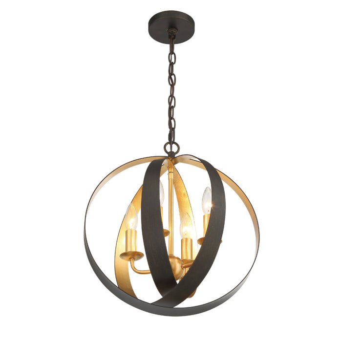 Luna 4 Light English Bronze Antique Gold Sphere Mini Chandelier - Chandeliers