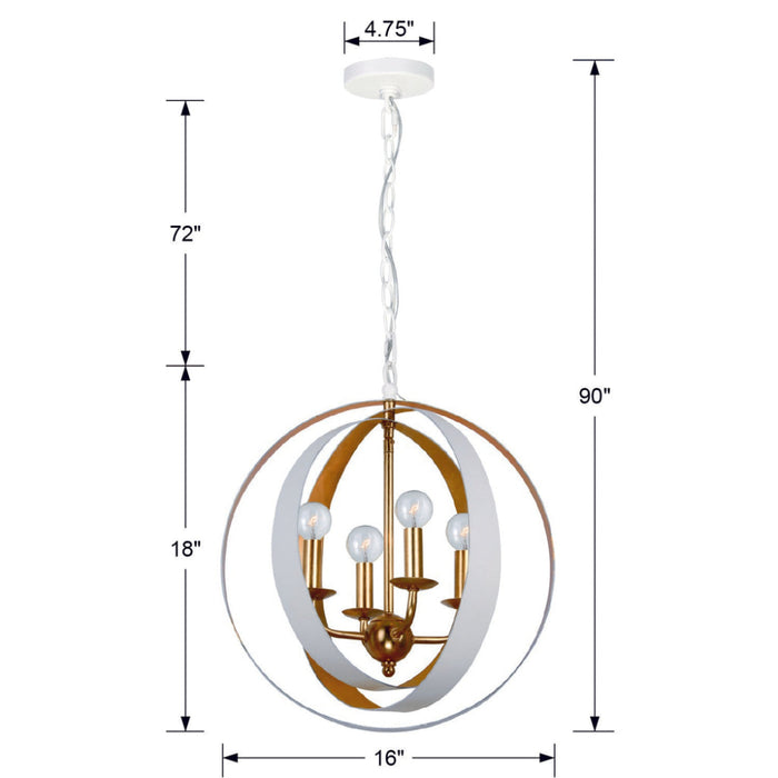 Luna 4 Light Matte White Antique Gold Sphere Mini Chandelier - Chandeliers
