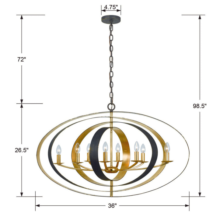 Luna 8 Light English Bronze Antique Gold Oval Chandelier - Chandeliers