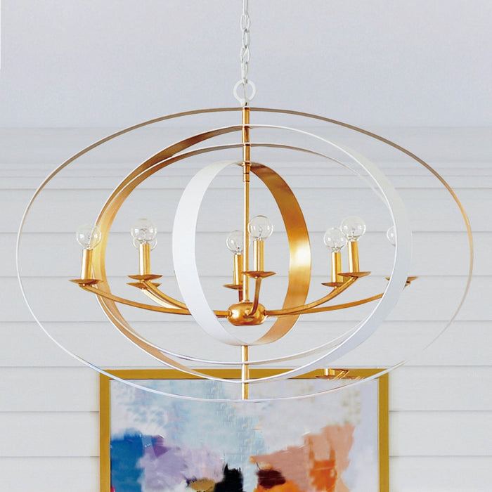 Luna 8 Light Matte White Antique Gold Chandelier - Chandeliers
