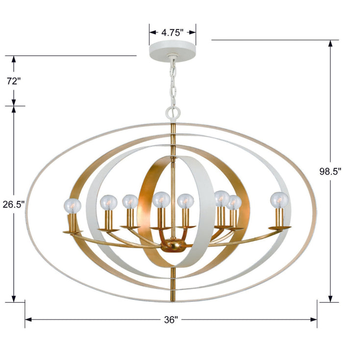 Luna 8 Light Matte White Antique Gold Chandelier - Chandeliers