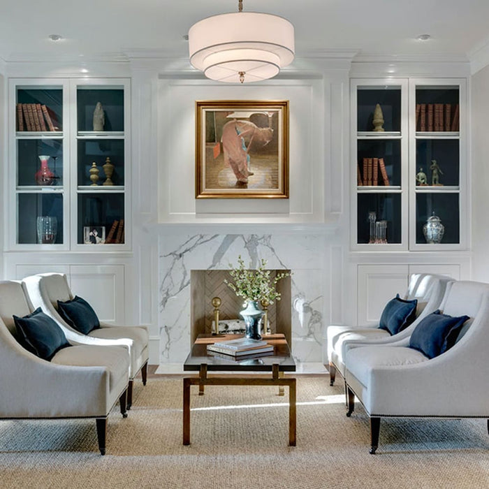 Luxo 5 Light Drum Shade Antique Brass Chandelier - Chandeliers