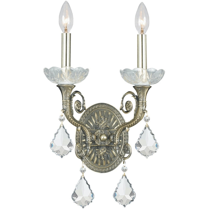Majestic 2 Light Clear Crystal Historic Brass Sconce - Wall Sconce