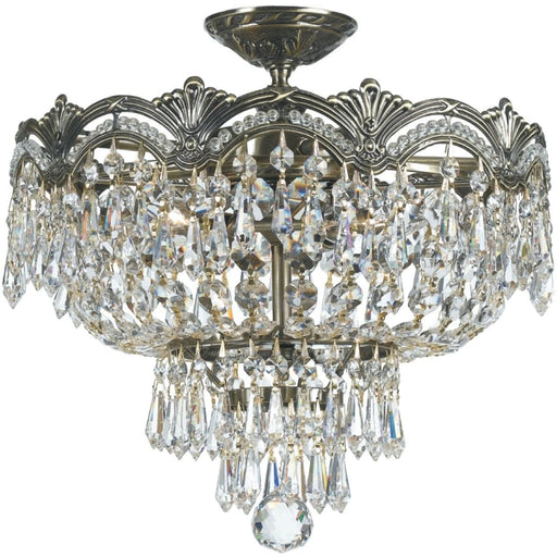 Majestic 3 Light Italian Crystal Historic Brass Ceiling Mount - Ceiling Mount
