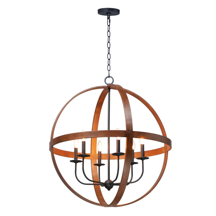 Maxim Compass Antique Pecan Black 6 Light Pendant 27576APBK