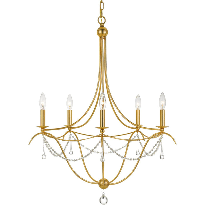 Metro 5 Light Crystal Beads Antique Gold Chandelier - Chandeliers