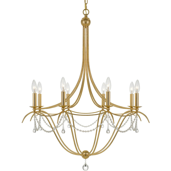 Metro 8 Light Crystal Beads Antique Gold Chandelier - Chandeliers