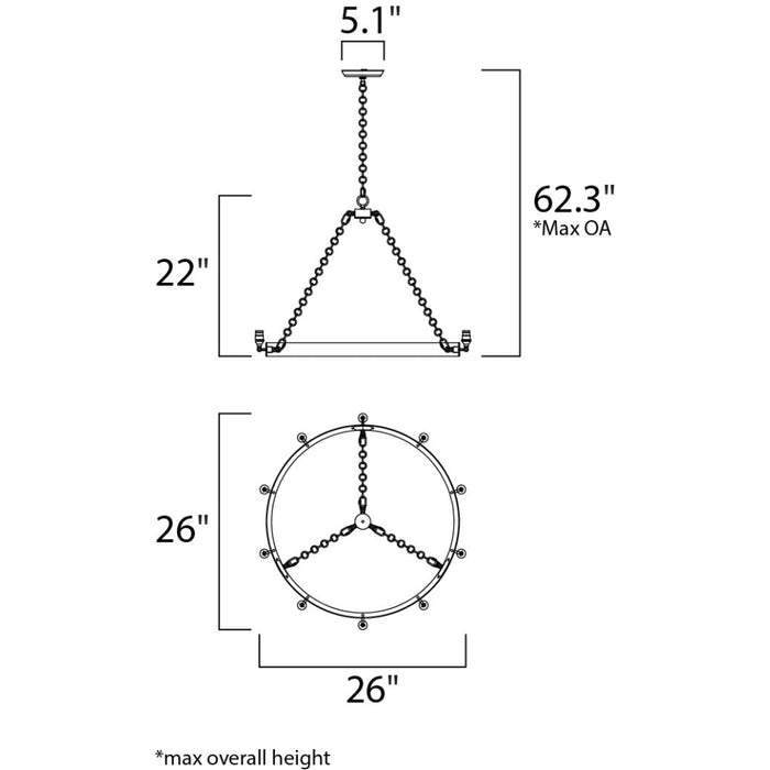 Noble Black / Natural Aged Brass Chandelier - Chandeliers