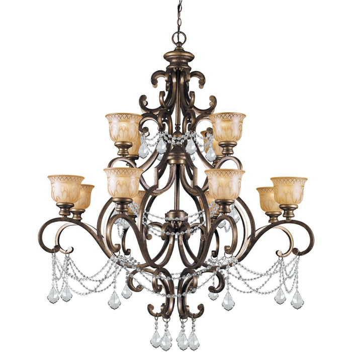 Norwalk 12 Light Clear Italian Crystal Bronze Umber Chandelier - Chandeliers